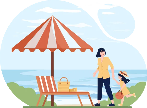 Familia disfrutando en la playa  Illustration