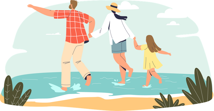 Familia disfrutando en la playa  Ilustración