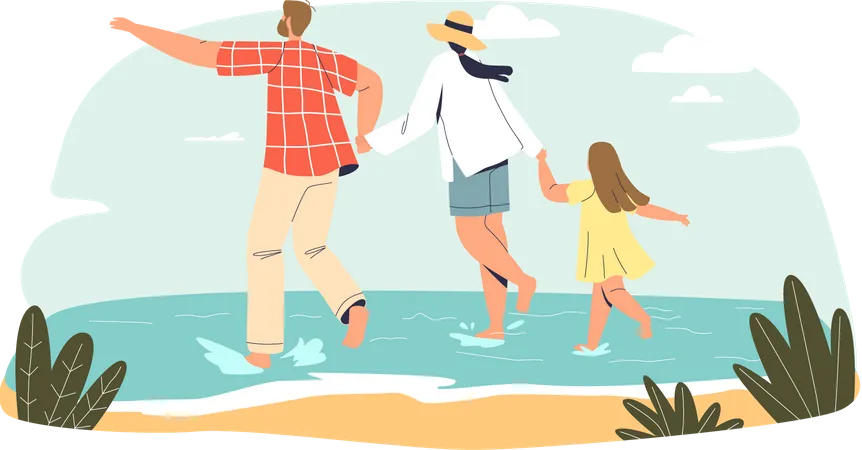 Familia disfrutando en la playa  Ilustración