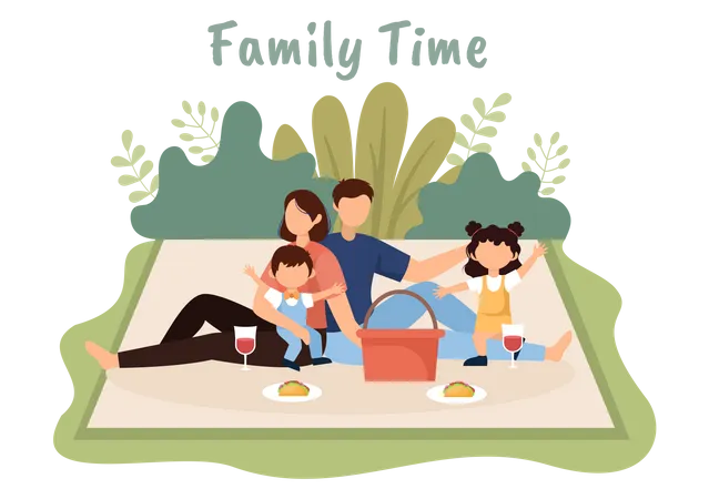 Familia disfrutando en tiempo de picnic  Ilustración