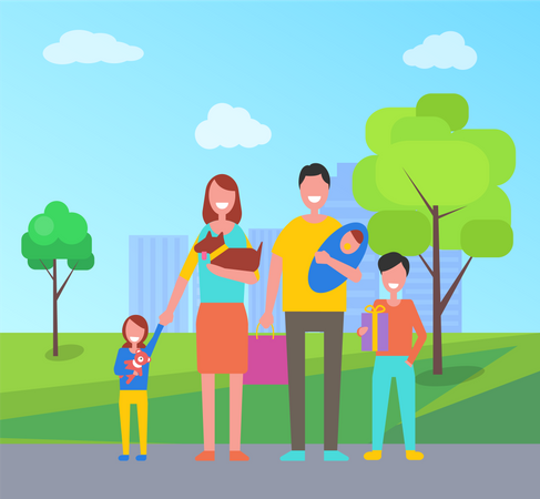 Família em pé no Parque da Cidade  Ilustração