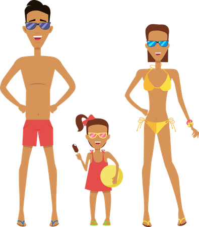 Família em traje de natação  Ilustração