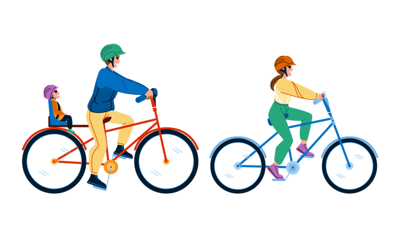 Familia en bicicleta juntos  Ilustración