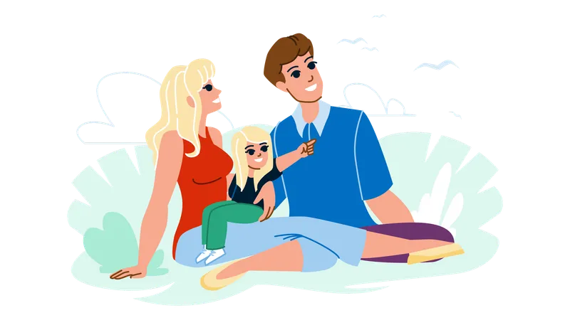 Familia en camping  Ilustración