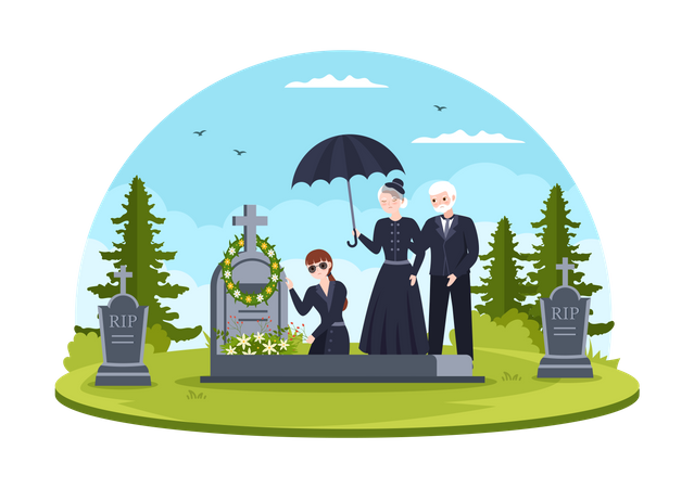 Familia en la ceremonia fúnebre  Ilustración