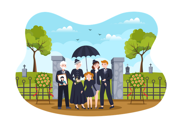 Familia en el cementerio  Ilustración