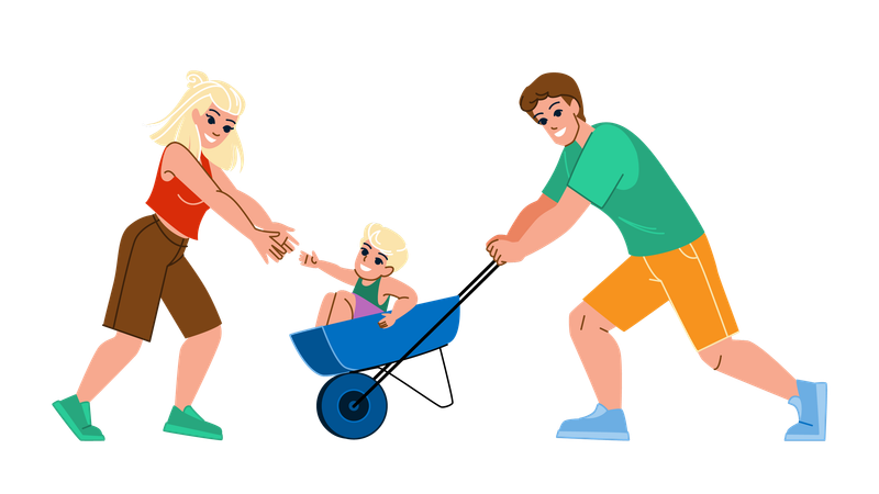 Familia en el jardín  Ilustración