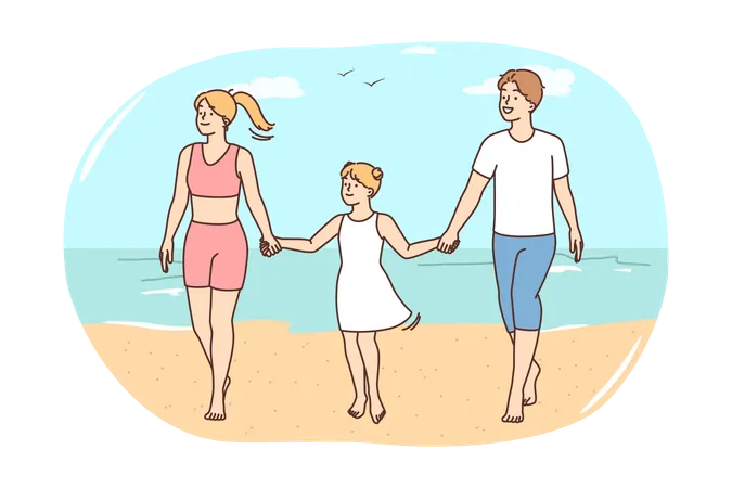 Familia en la playa  Ilustración