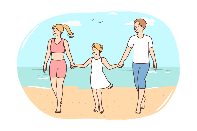 Familia en la playa  Ilustración