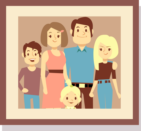 Familia en marco de fotos  Ilustración