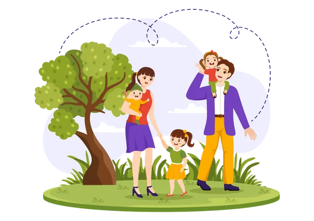 Familia en el parque  Ilustración