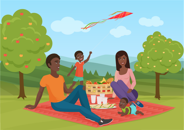 Familia de picnic  Ilustración