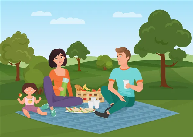 Familia de picnic  Ilustración