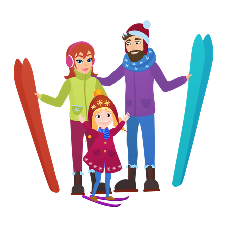 Familia en ropa de invierno  Ilustración