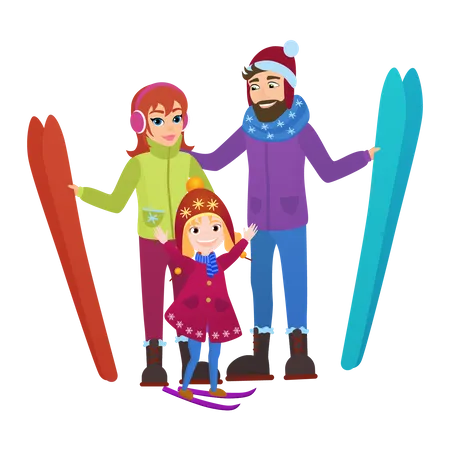 Familia en ropa de invierno  Ilustración