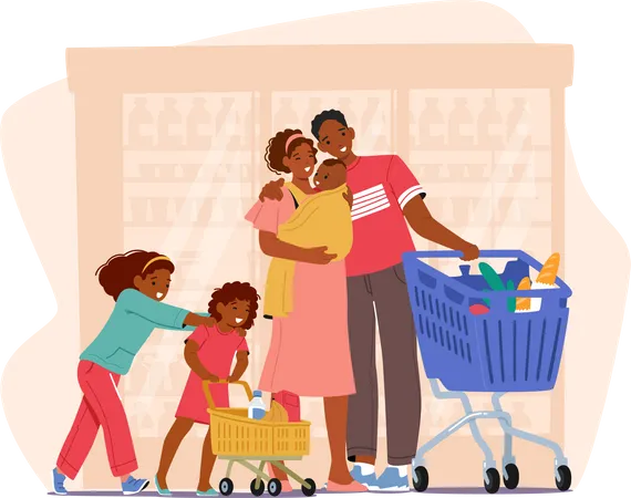Familia en el supermercado  Ilustración