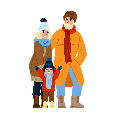 La familia disfruta en invierno.  Ilustración