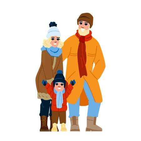 La familia disfruta en invierno.  Ilustración