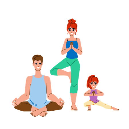 La familia está haciendo yoga  Ilustración