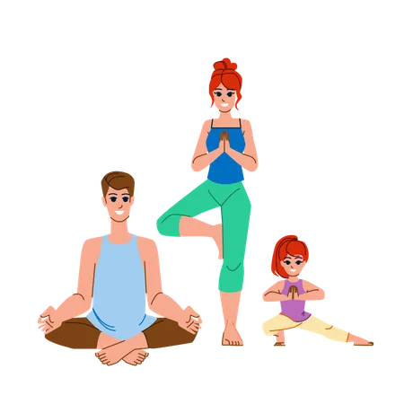 La familia está haciendo yoga  Ilustración