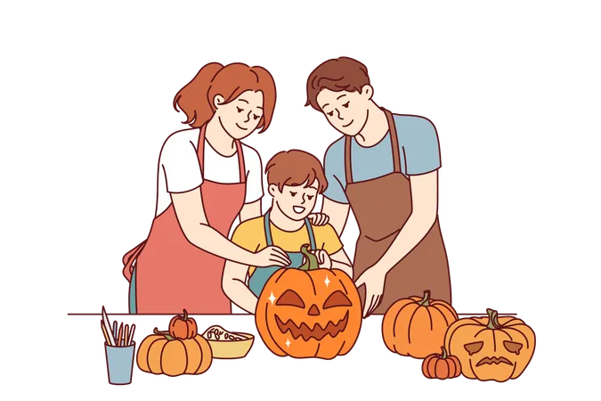 A família está se preparando para a festa de Halloween  Ilustração