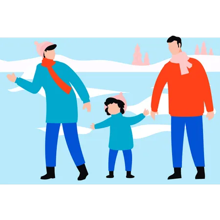 A família está aproveitando a neve  Ilustração