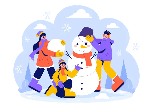 Família fazendo boneco de neve  Illustration