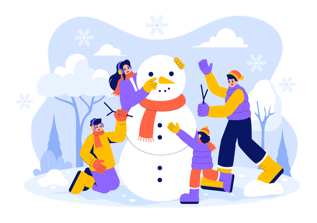 Família fazendo boneco de neve  Illustration