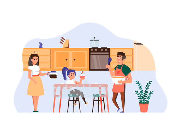 Família fazendo cupcake  Ilustração