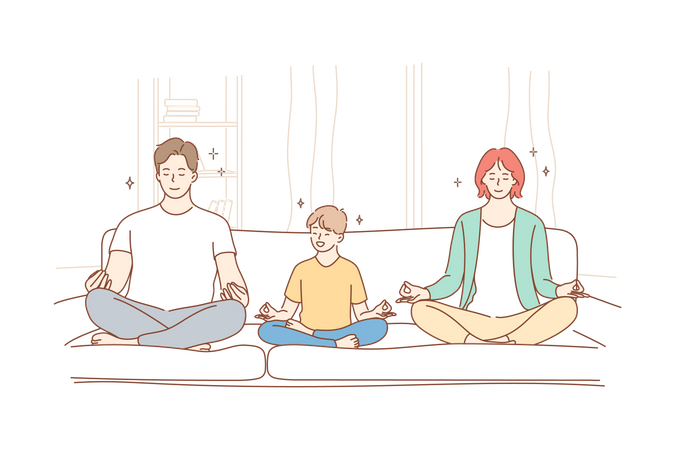 Família fazendo meditação  Ilustração