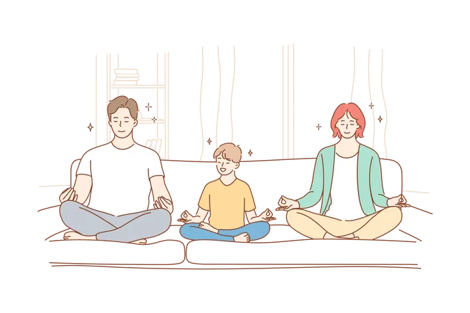 Família fazendo meditação  Ilustração