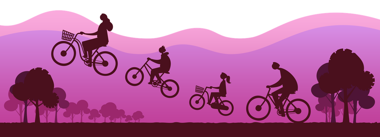 Família feliz andando de bicicleta  Ilustração