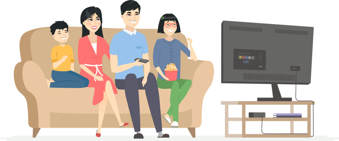 Família feliz assistindo TV  Ilustração