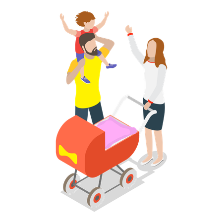 Família feliz brincando e aproveitando o tempo juntos  Ilustração