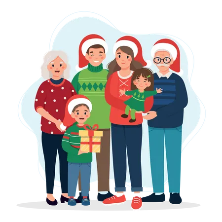 Familia feliz celebrando la navidad  Ilustración