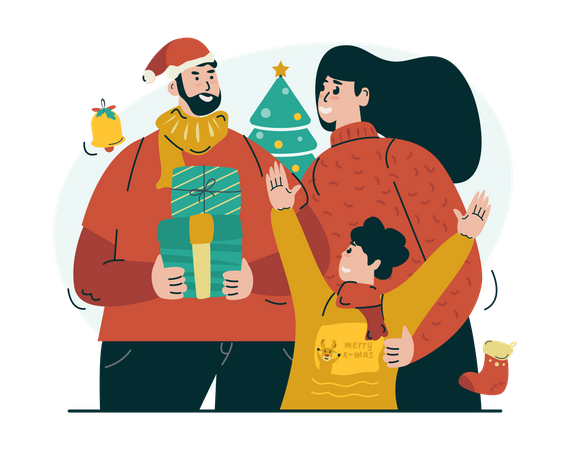 Familia feliz celebrando la navidad  Ilustración