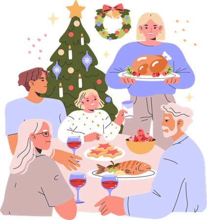 Familia feliz celebrando la Navidad juntos  Ilustración