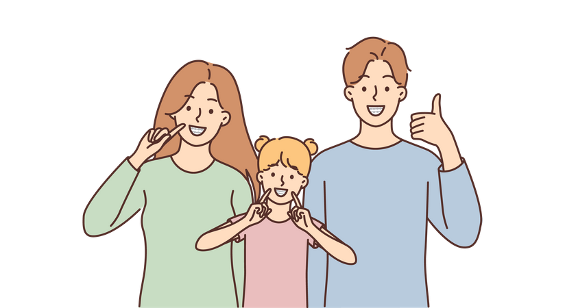 Família feliz com bons dentes  Ilustração