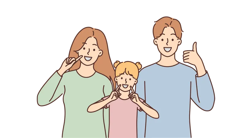 Família feliz com bons dentes  Ilustração