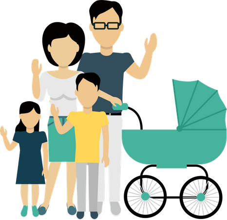Família feliz com carrinho  Ilustração