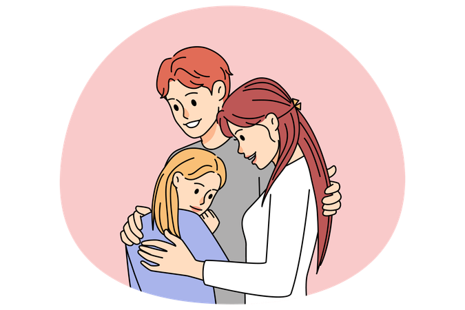 Familia feliz con niño abrazándose  Ilustración