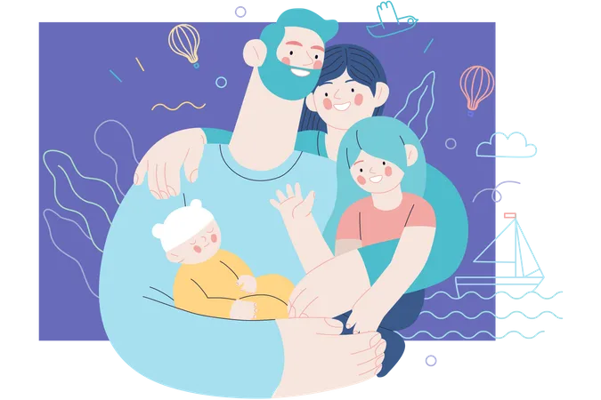 Familia feliz con seguro médico  Ilustración
