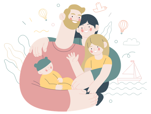 Familia feliz con seguro médico  Ilustración