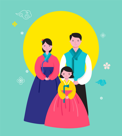 Família feliz coreana  Ilustração