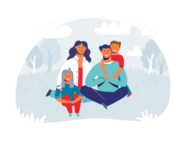 Família feliz desfrutando de piquenique  Ilustração