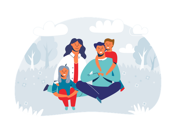 Familia feliz disfrutando de un picnic  Ilustración