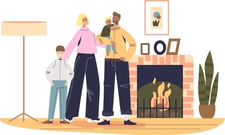 Família feliz em casa  Ilustração