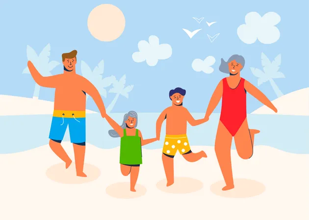 Familia feliz en vacaciones de verano  Ilustración