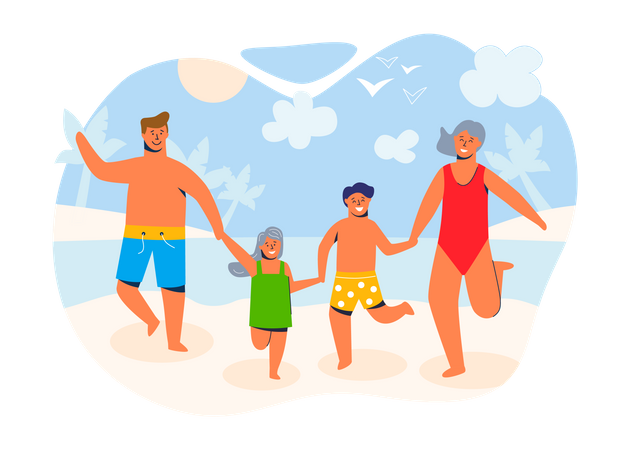 Familia feliz en vacaciones de verano  Ilustración