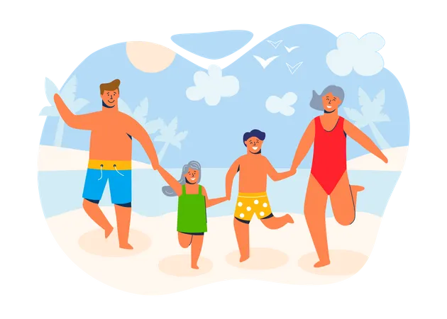 Familia feliz en vacaciones de verano  Ilustración